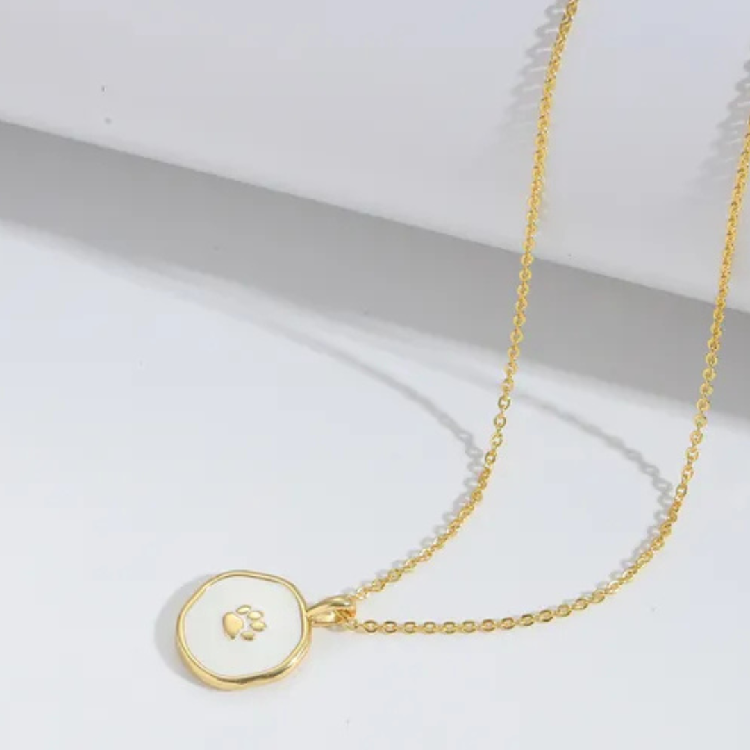 Paw Print Charm Pendant Necklace in Gold