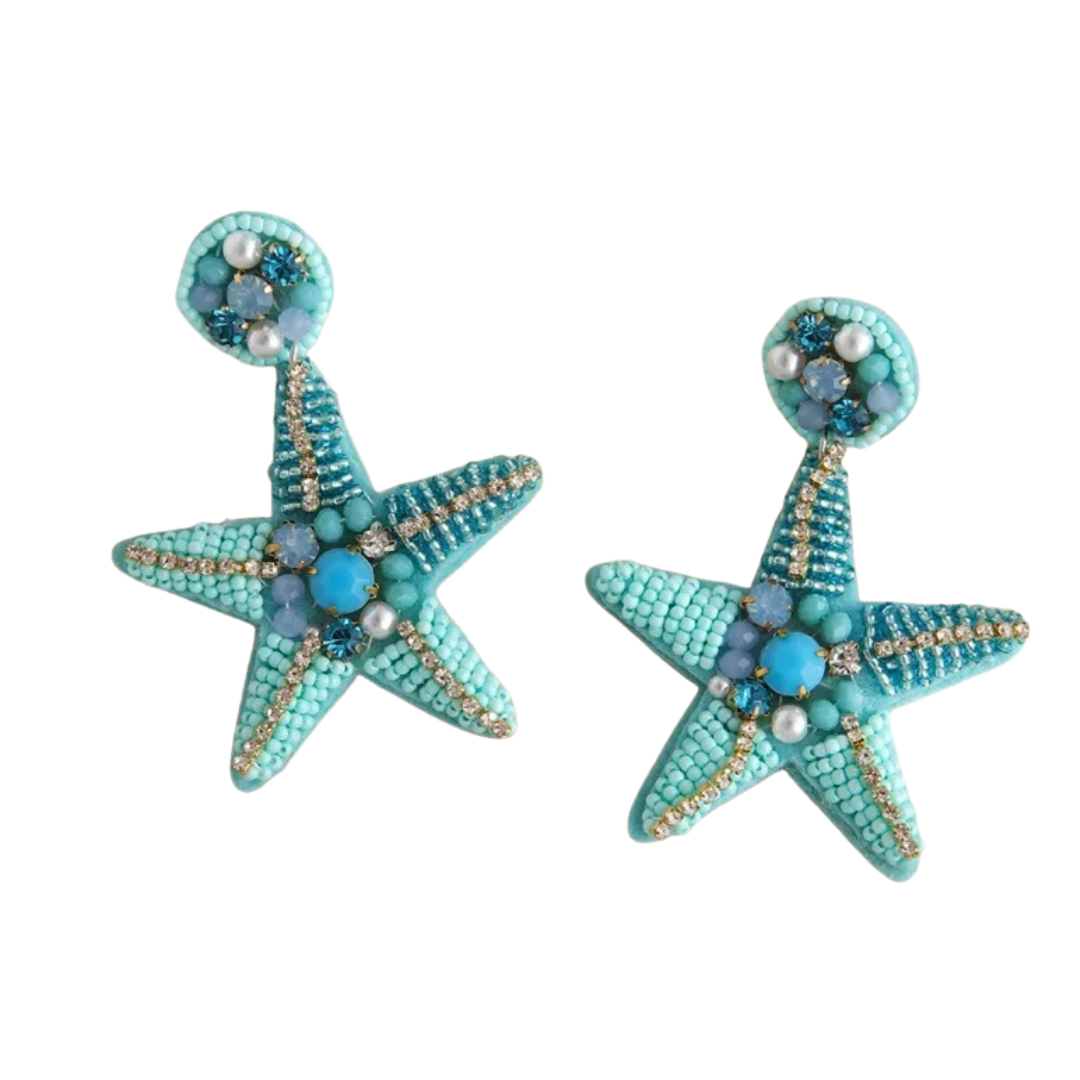Starfish Beaded Earrings in Blue