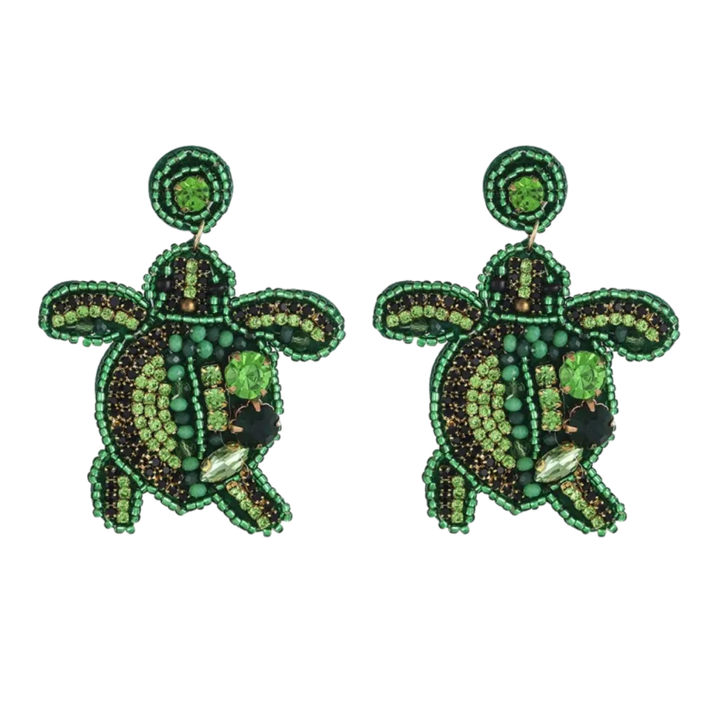 Turtle Beaded Earrings in Green