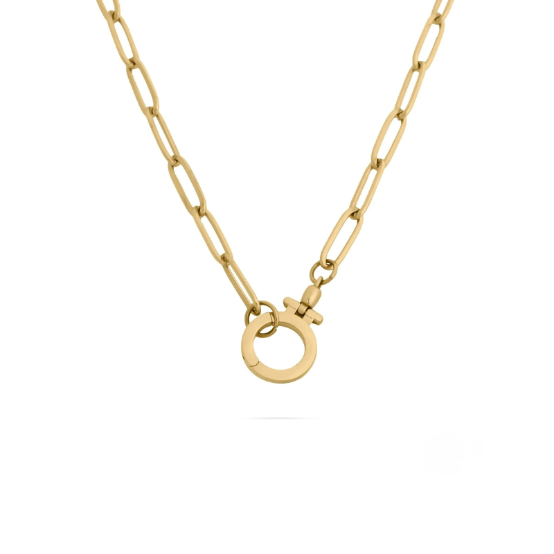 Carabiner Circle Necklace with Paperclip Chain in Gold