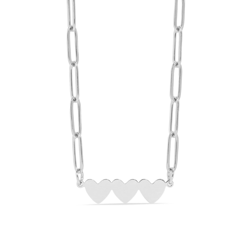 Paperclip 3 Heart Necklace in Silver