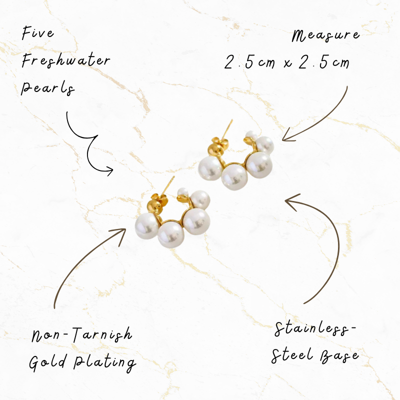 Delicate Pearl Hoop Earrings in Gold