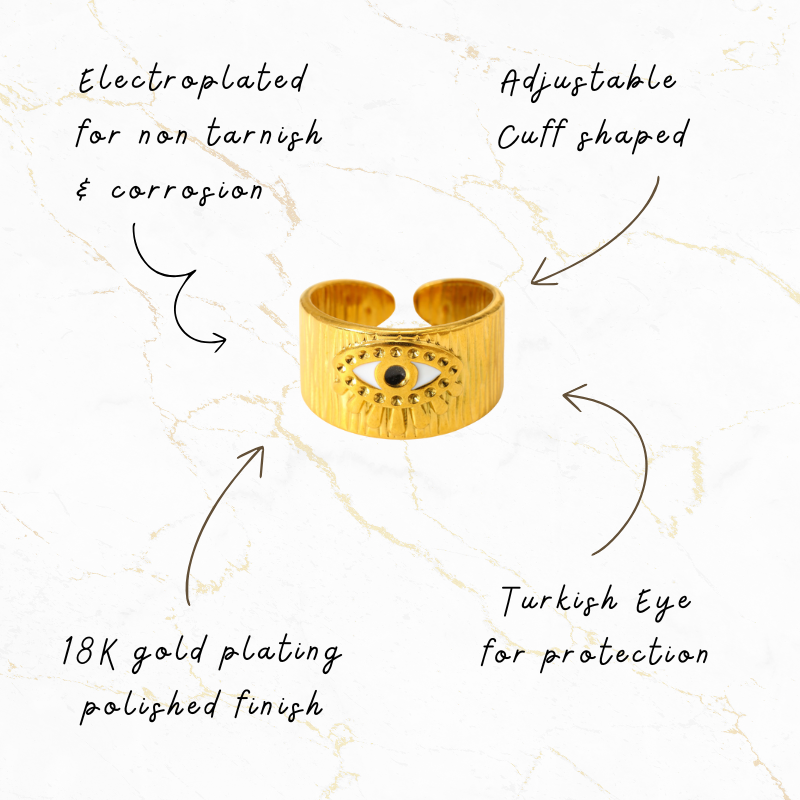 Turkish Eye Barrel Cuff Ring in Gold