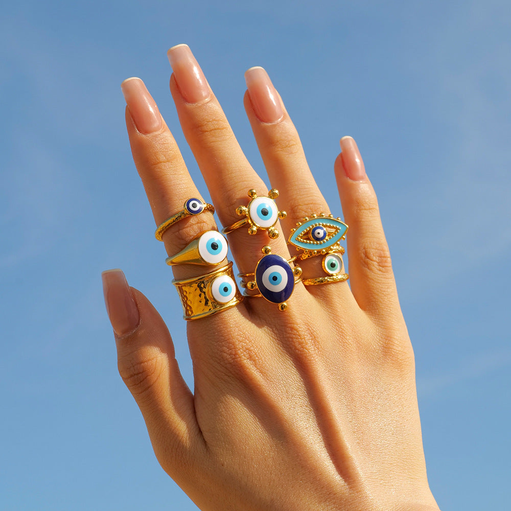 Adjustable Turkish Eye Ring in Gold