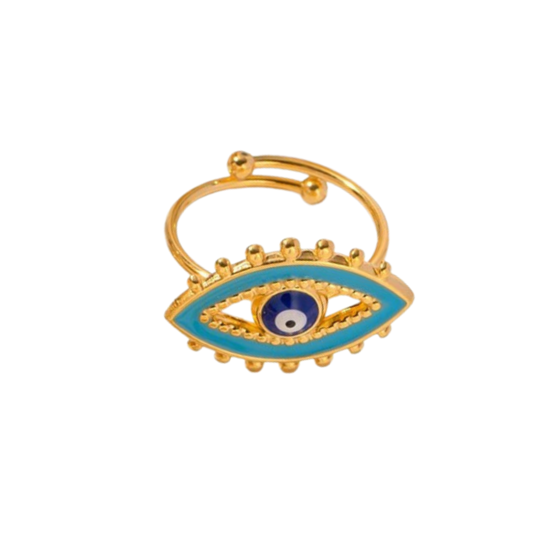 Adjustable Turkish Eye Ring in Gold