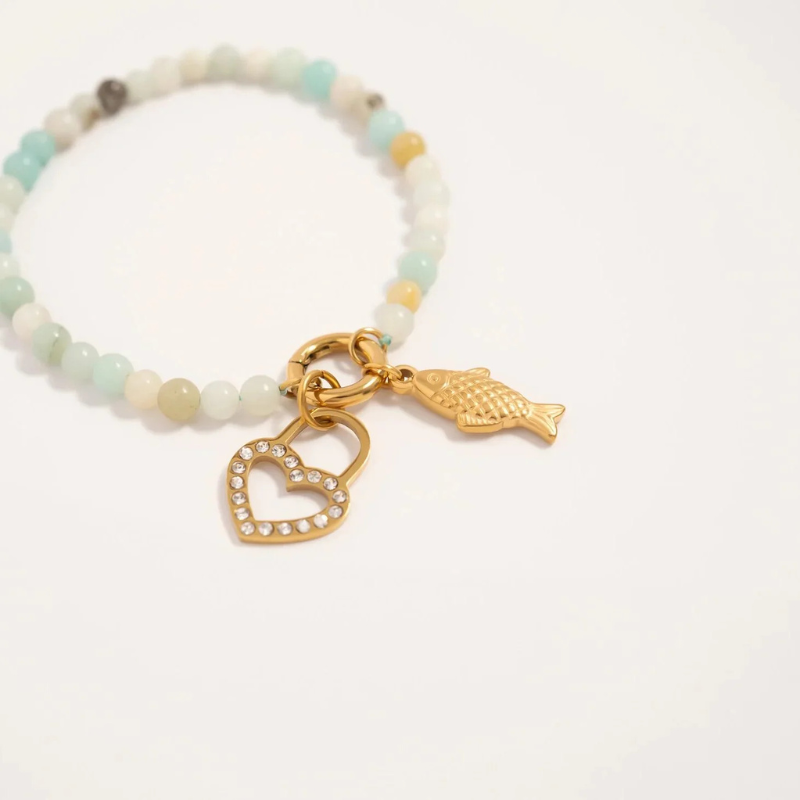 Natural Stone Charm Keeper Bracelet in Amazonite