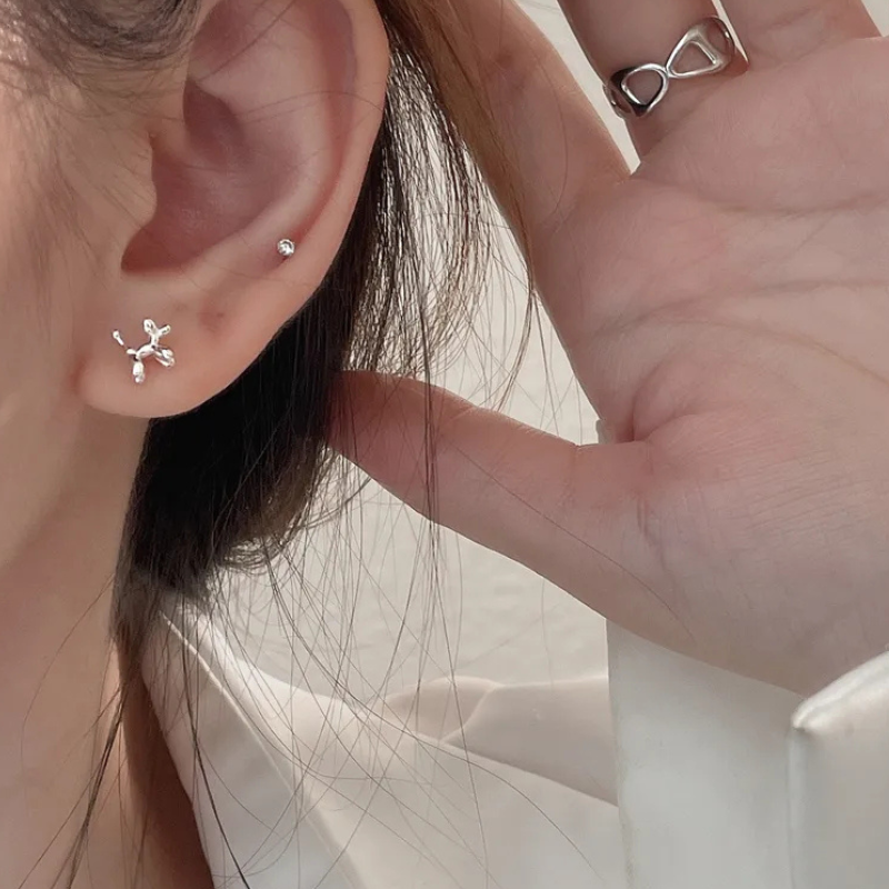 Balloon Dog Stud Earrings in 925 Sterling Silver