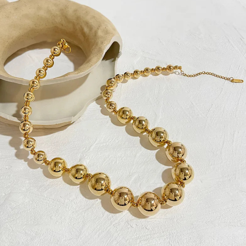 Big Beaded Chunky Necklace 18K Gold Plated