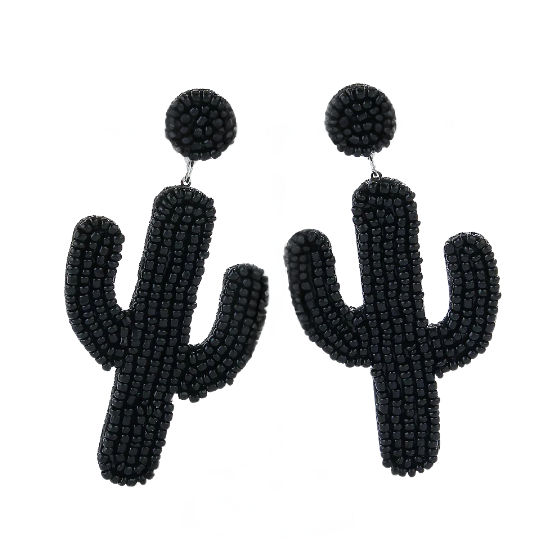 Cactus Beaded Earrings in Black