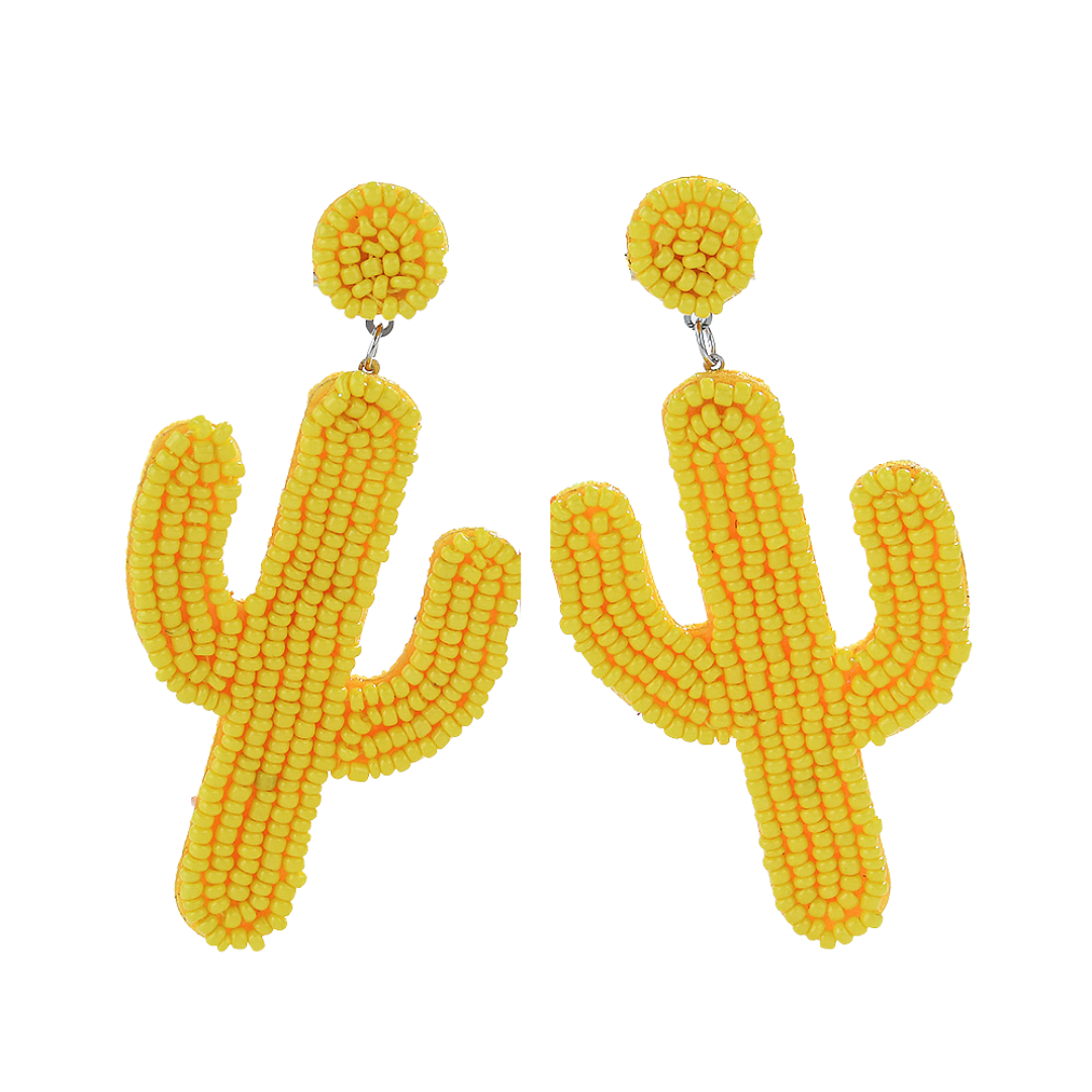 Cactus Beaded Earrings in Yellow