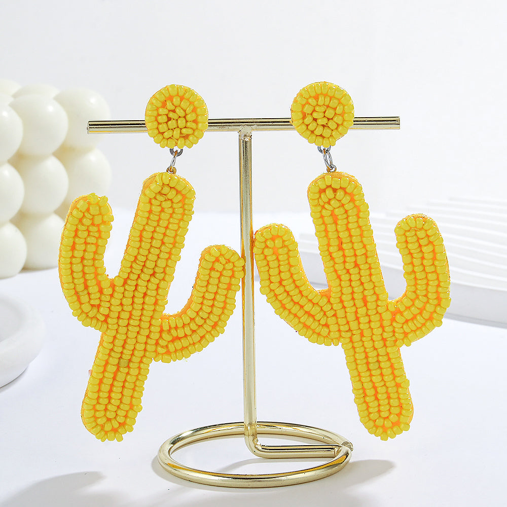 Cactus Beaded Earrings in Yellow