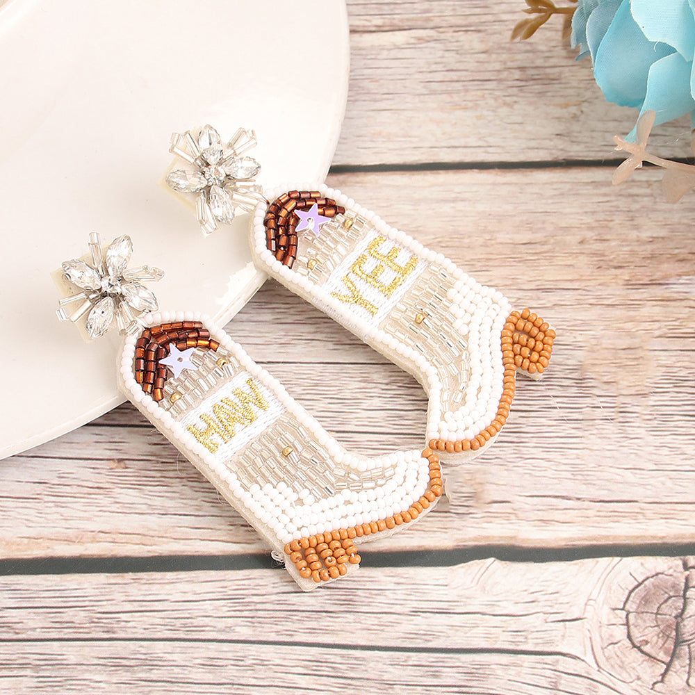 Beaded Cowboy Boot Earrings in White