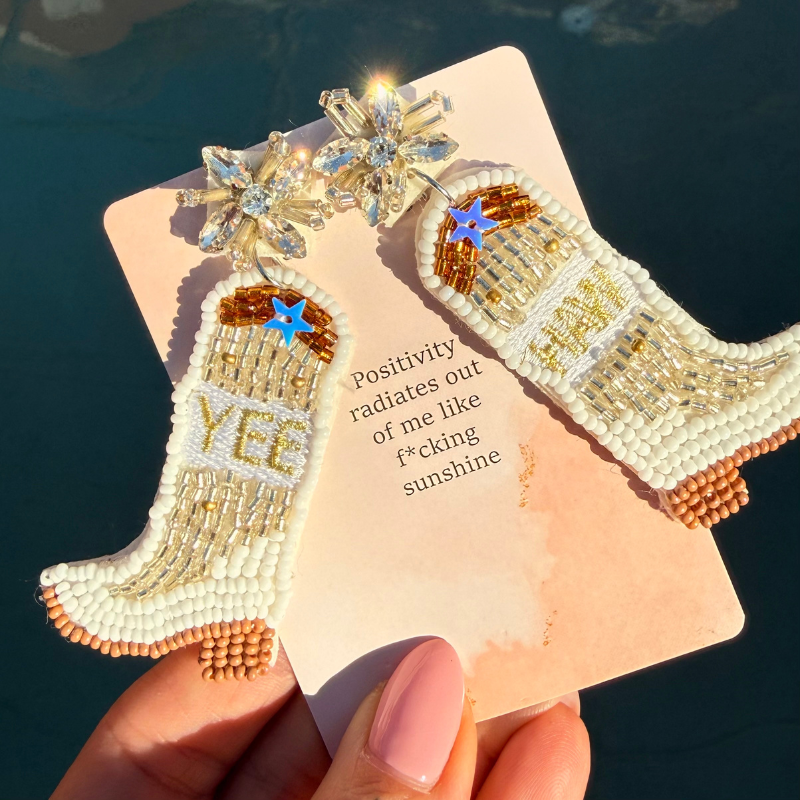 Cowboy Boot Beaded Earrings in White