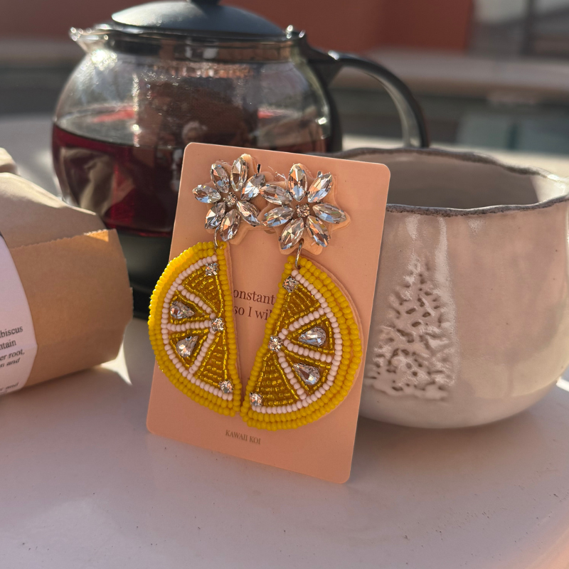 Lemon Slices Beaded Earrings in Yellow