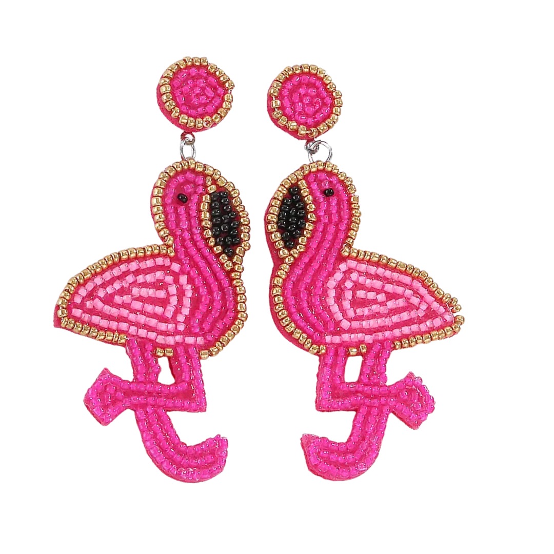 Flamingo Beaded Earrings in Pink