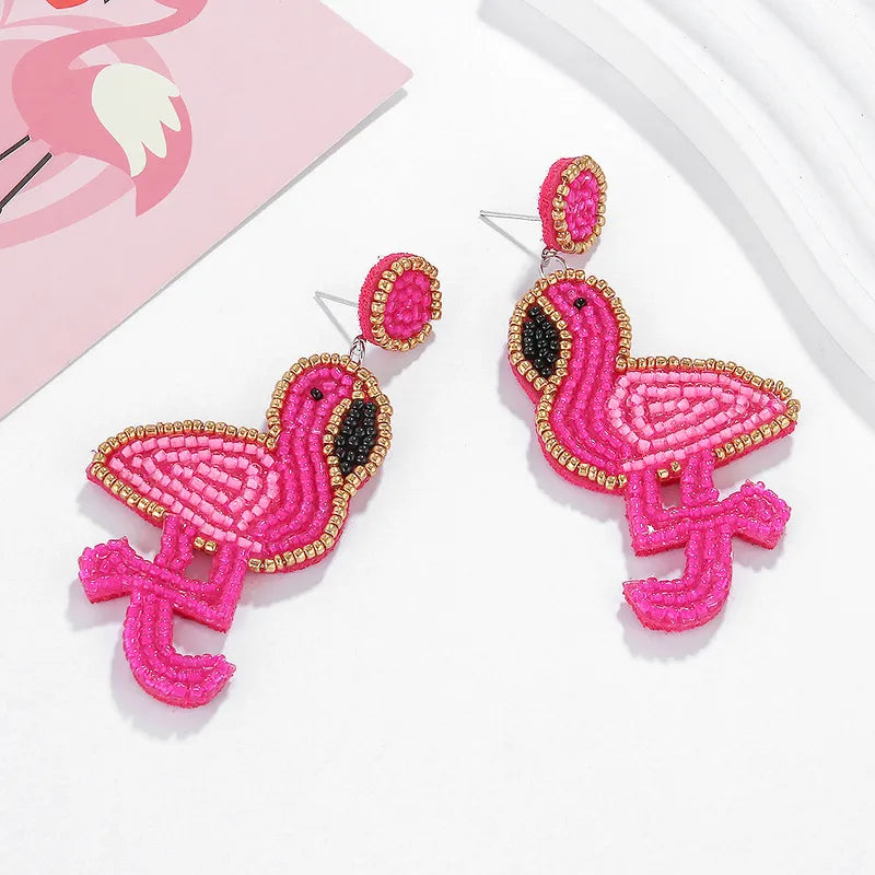 Flamingo Beaded Earrings in Pink
