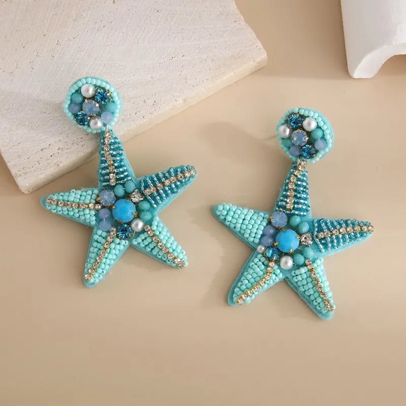 Starfish Beaded Earrings in Blue