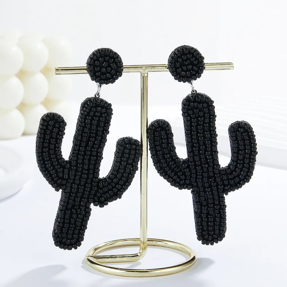 Cactus Beaded Earrings in Black