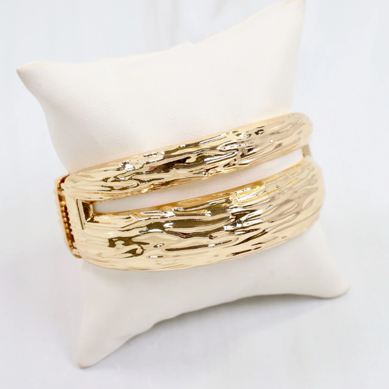 Textured Hinged Bracelet in Gold