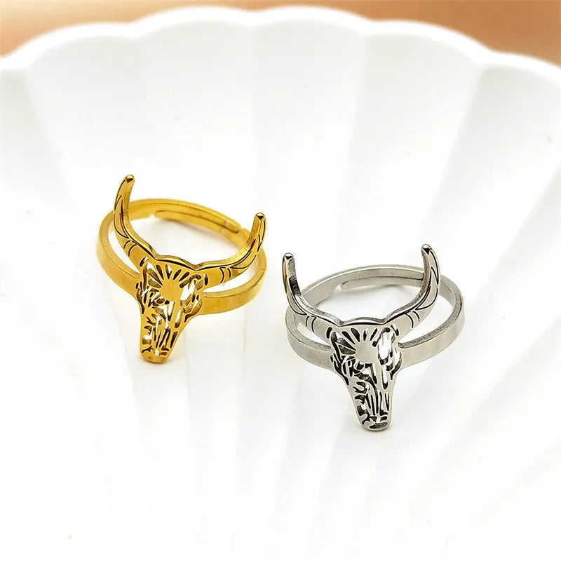 Bulls Head Adjustable Ring in Gold