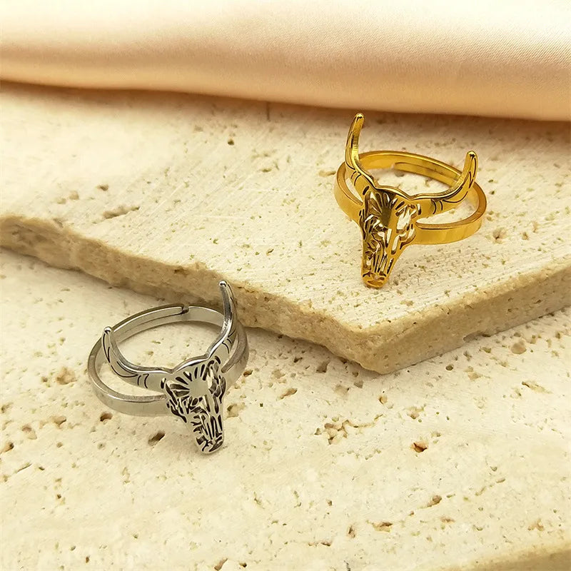 Bulls Head Adjustable Ring in Gold