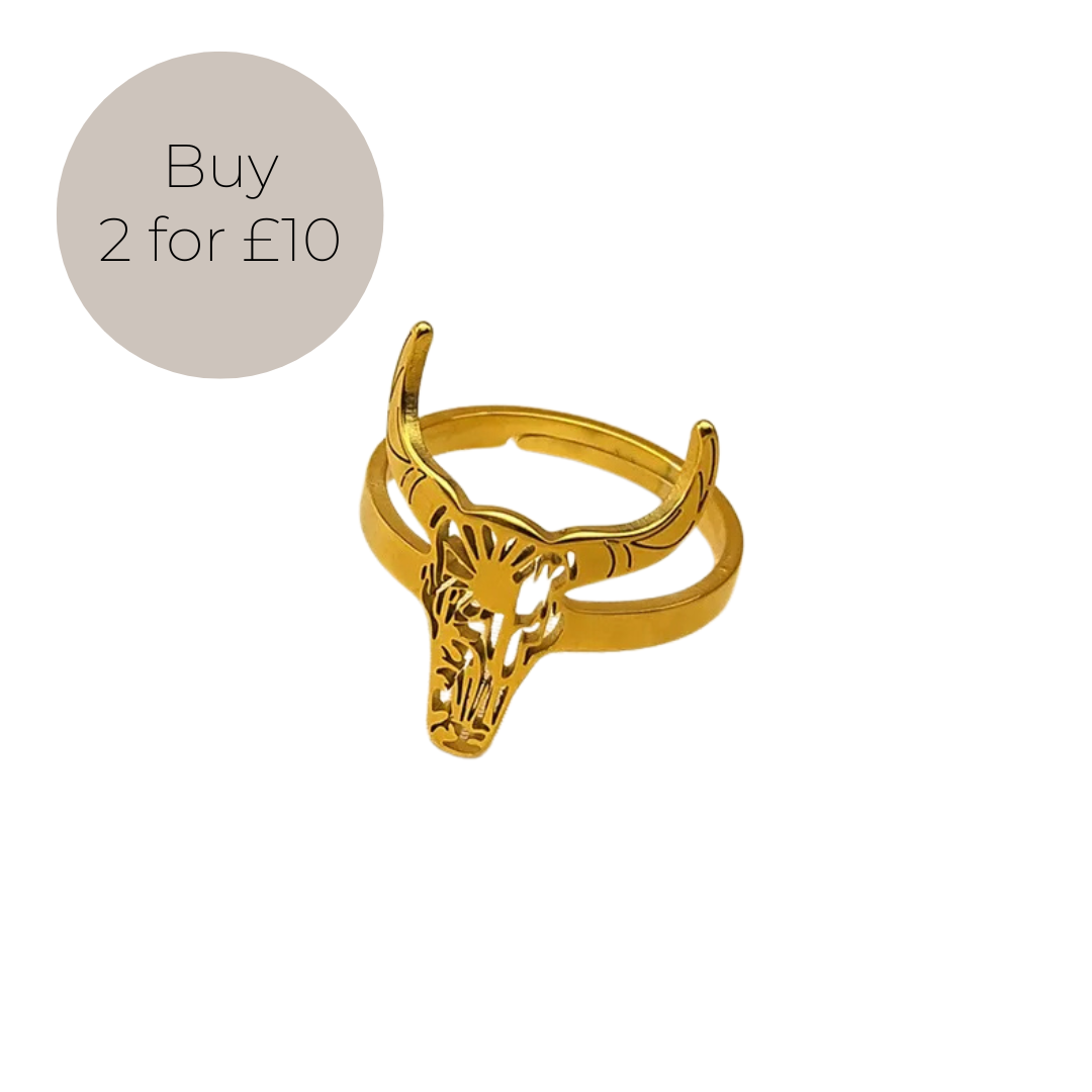 Bulls Head Adjustable Ring in Gold