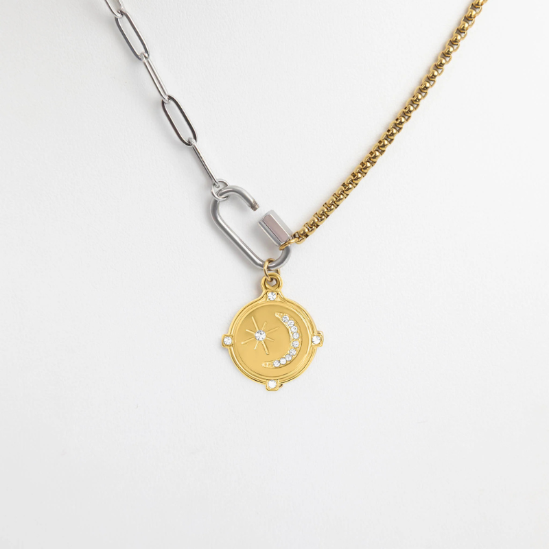 18k Gold Plated Mixed Metal Carabiner Necklace