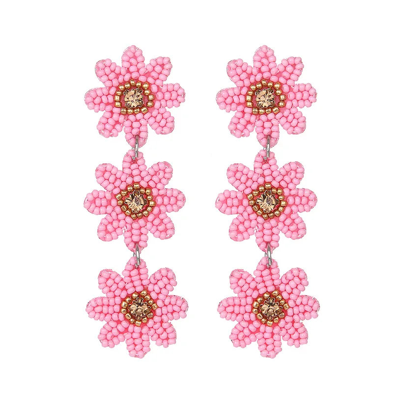 Cherry Blossom Beaded Earrings in Pink