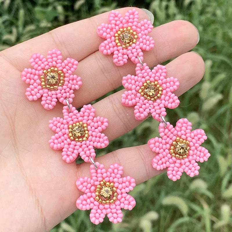 Cherry Blossom Beaded Earrings in Pink