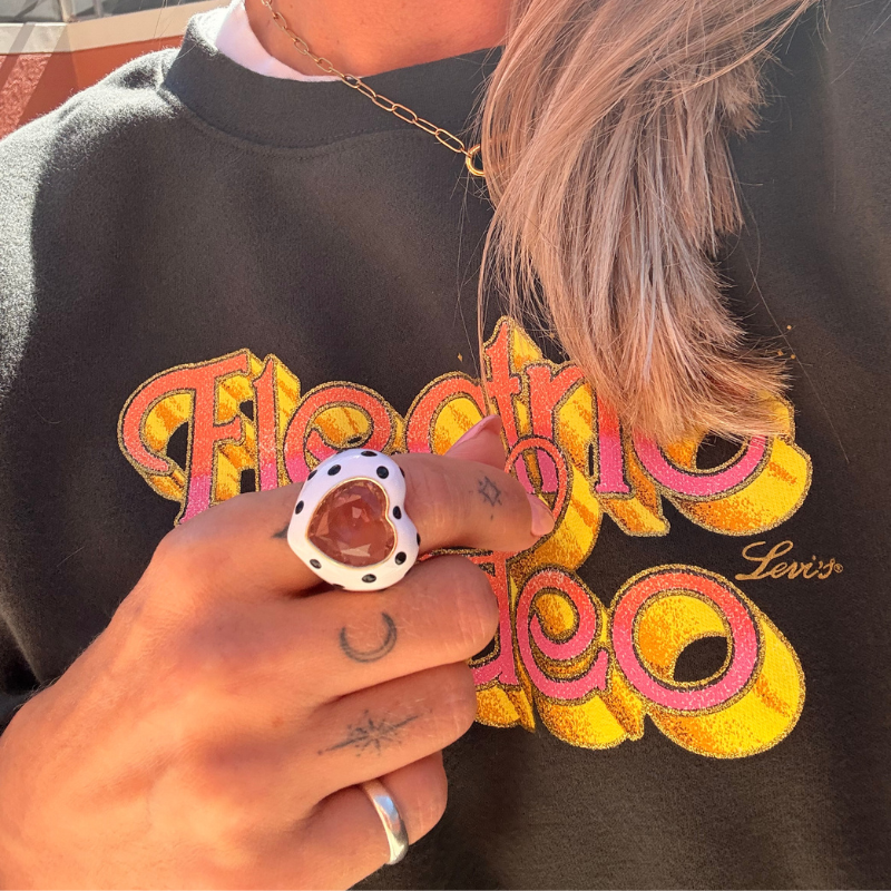 Enamel Zirconia Heart Ring in Pink