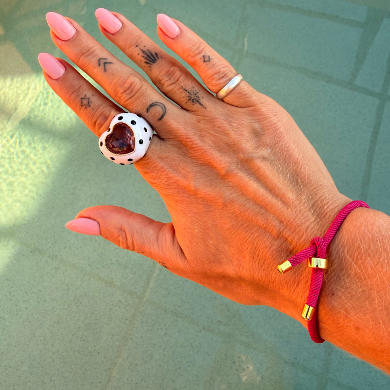 Enamel Zirconia Heart Ring in Pink