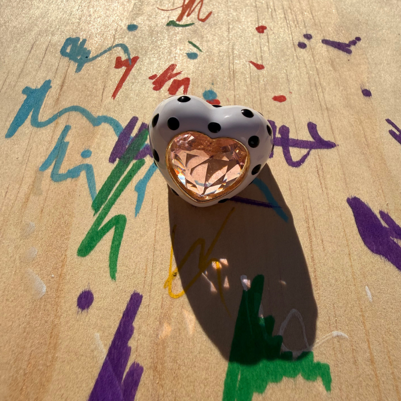 Enamel Zirconia Heart Ring in Pink