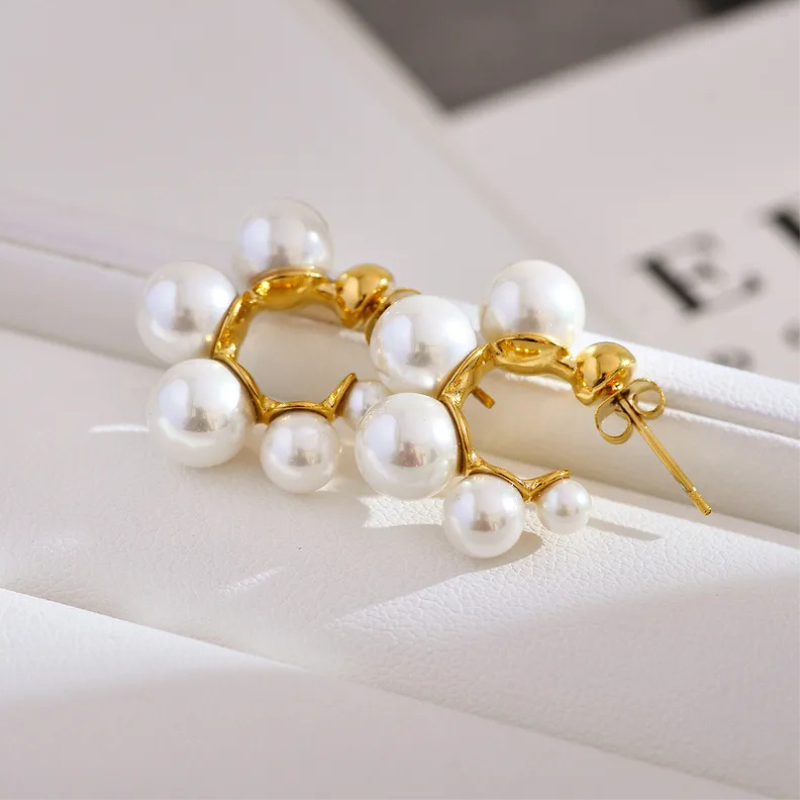 Delicate Pearl Hoops in Gold