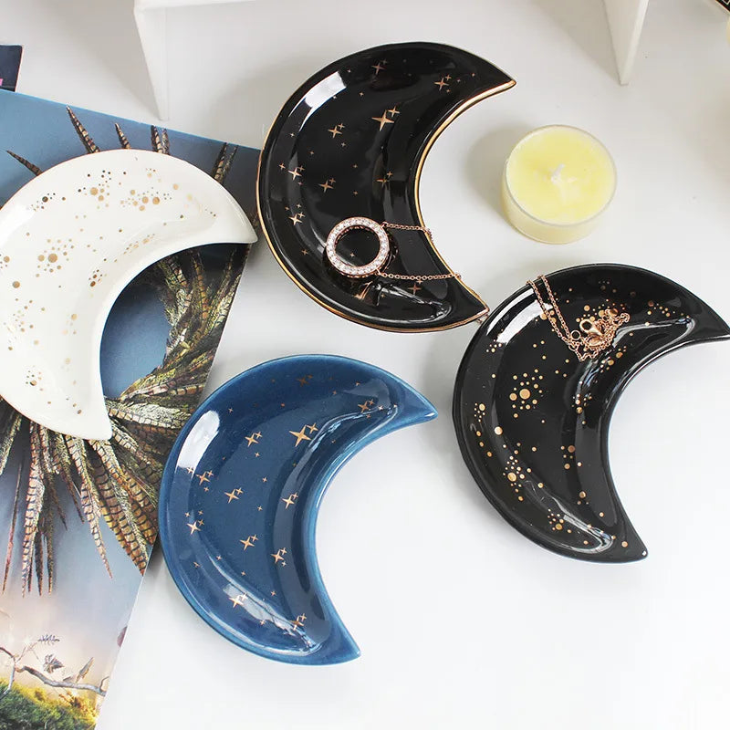 Moon Ceramic Jewel Dish in Navy