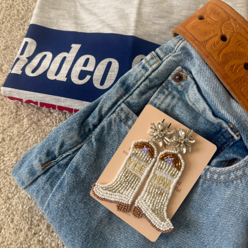 Cowboy Boot Beaded Earrings in White