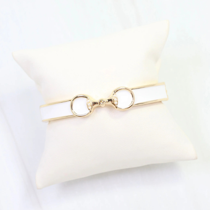 The Friesian Horse Bit Hinged Bracelet in White