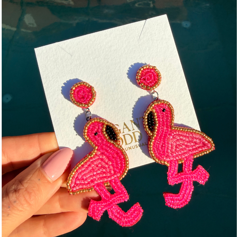 Flamingo Beaded Earrings in Pink