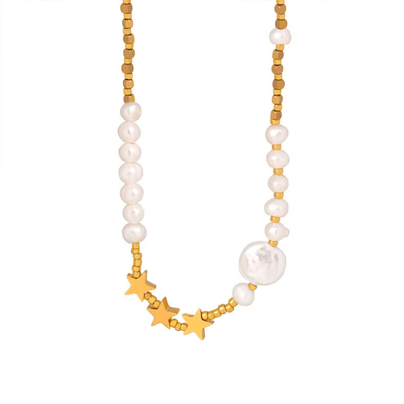 Freshwater Pearl and Star Necklace in Gold