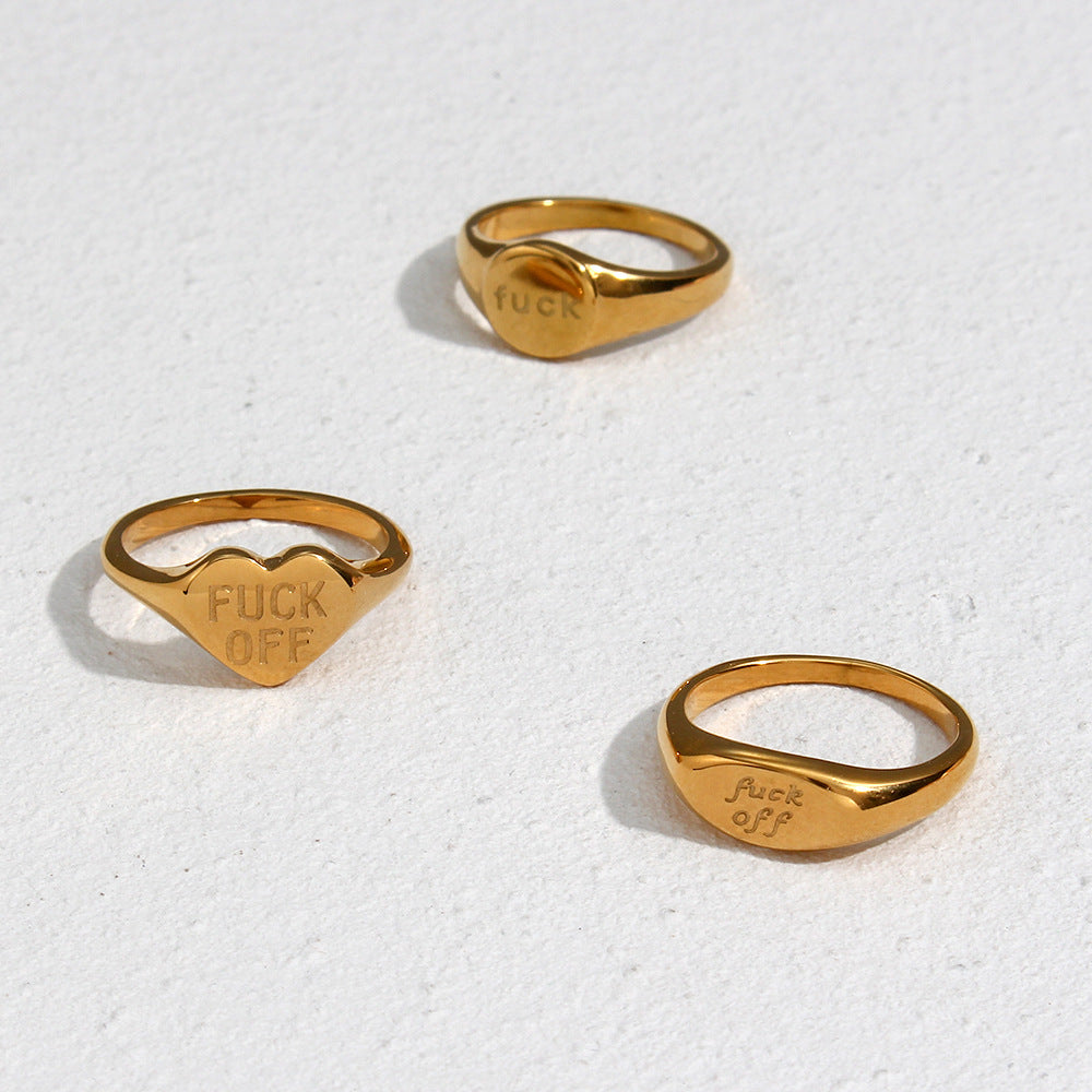 Fuck Off Signet Ring Gold Oval