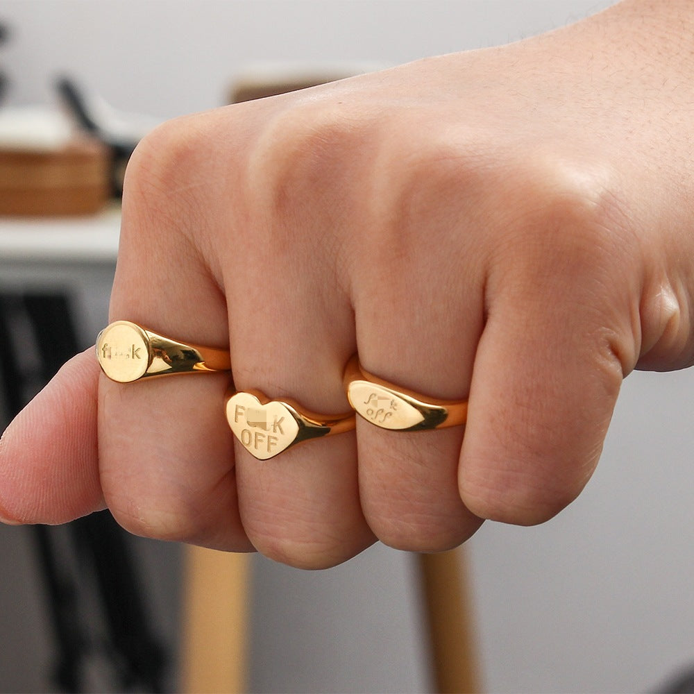 Fuck Off Signet Ring Gold Round