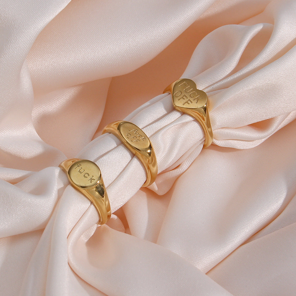 Fuck Off Signet Ring Gold Round