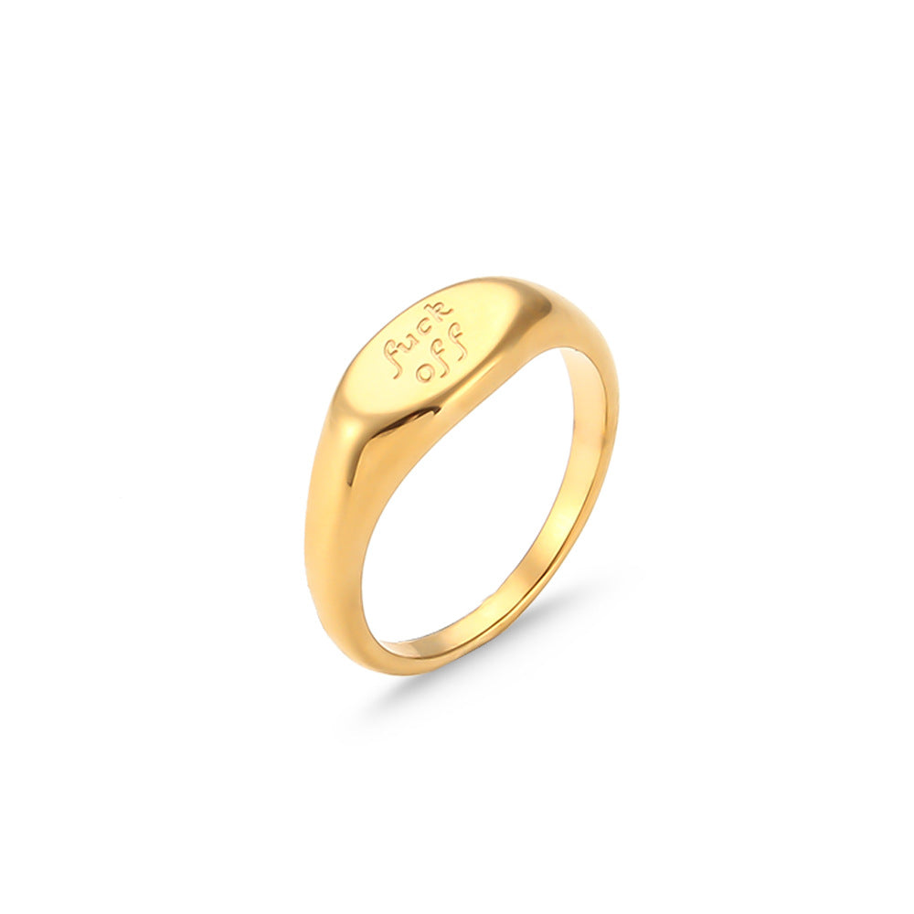 Fuck Off Signet Ring Gold Oval