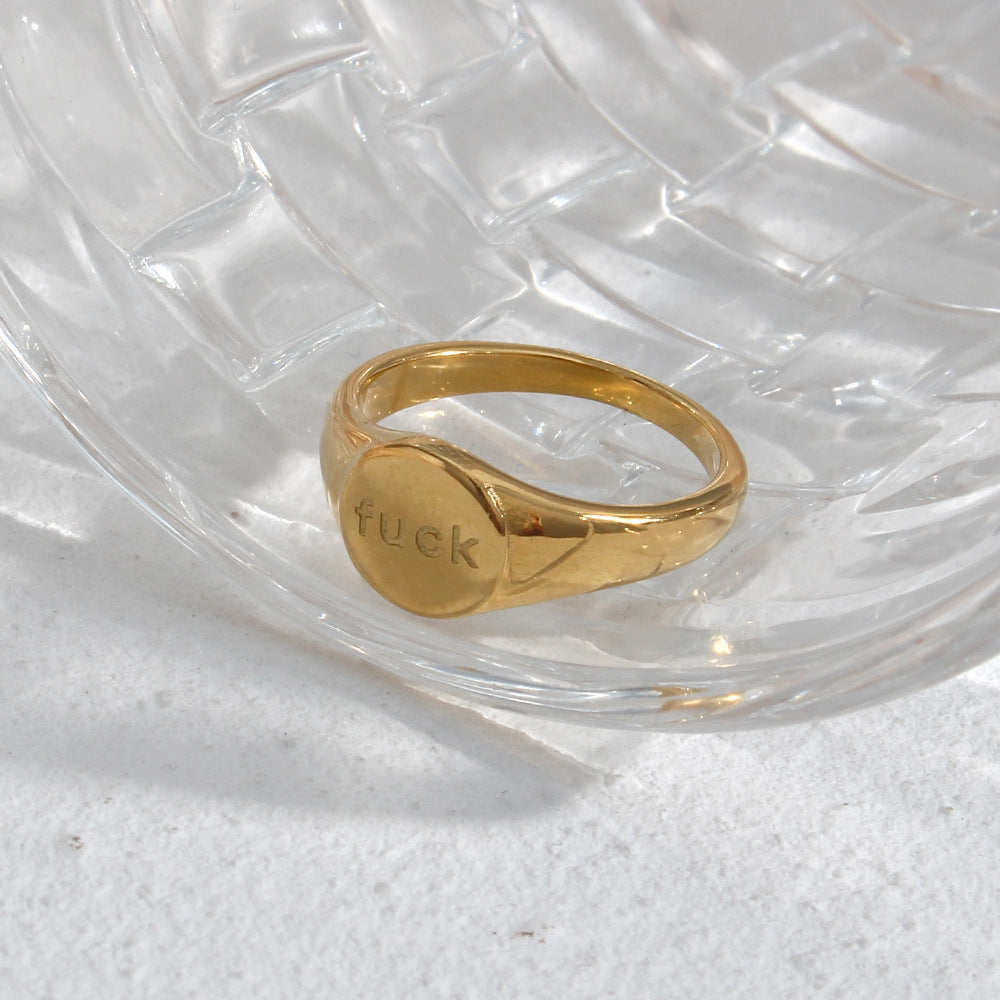 Fuck Off Signet Ring Gold Round