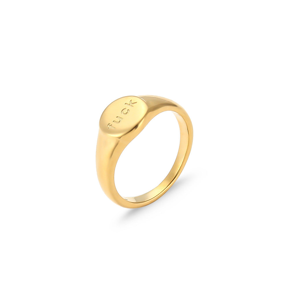 Fuck Off Signet Ring Gold Round