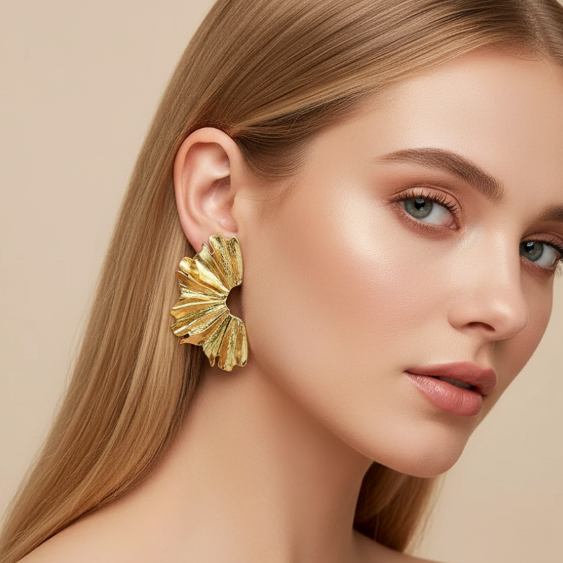Textured Fan Earrings in Gold