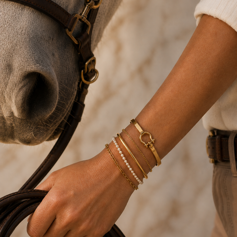 Mustang Horse Bit Hinged Bracelet in Gold