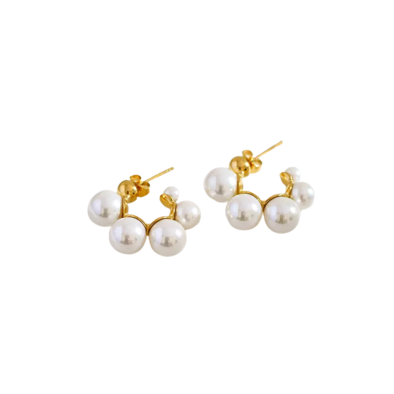 Delicate Pearl Hoops in Gold