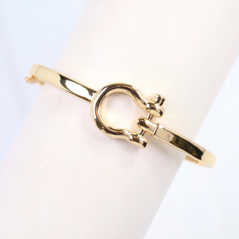 Mustang Horse Bit Hinged Bracelet in Gold