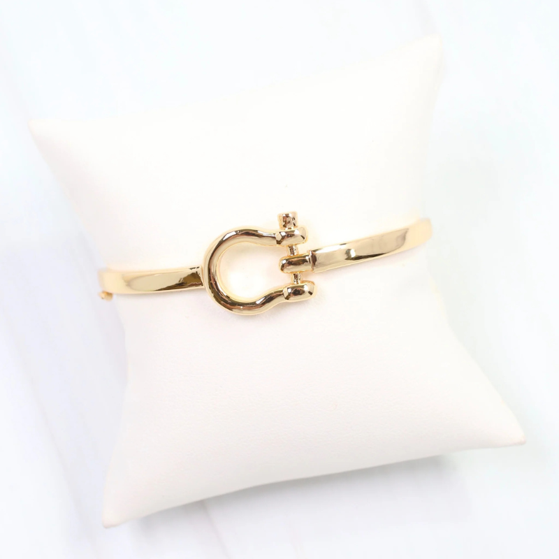 Mustang Horse Bit Hinged Bracelet in Gold