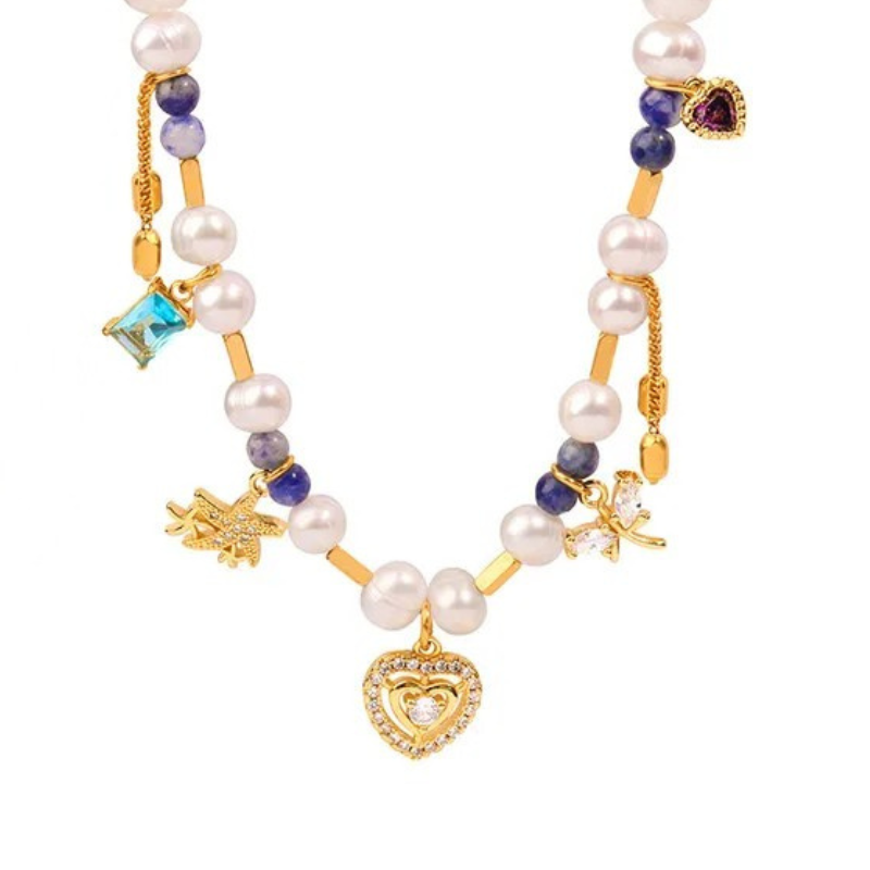 Multi Bead Necklace with Heart Pendant